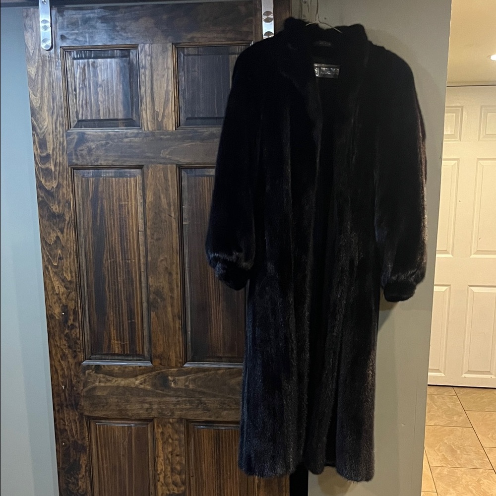 Saga Furs Women's Black Full-Length Mink Fur Trench Coat